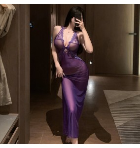 FEE ET MOI - Lace Mesh Sheer Maxi Dress (Purple)